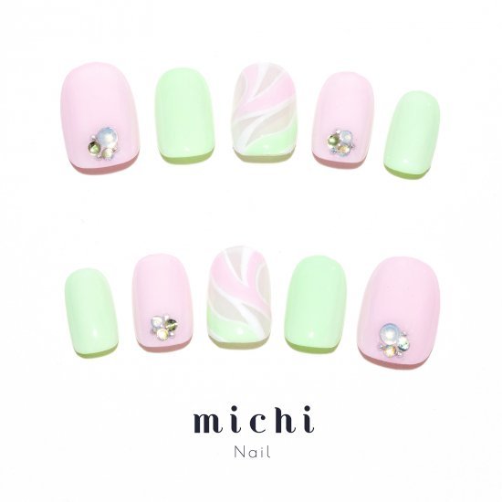 ミルキーシアーのプッチ柄ネイル michinail ネイルチップ ミチネイル ネイル つけ爪 ハンドメイドネイル ショートネイル ニュアンスネイル ブライダルネイル 成人式ネイル