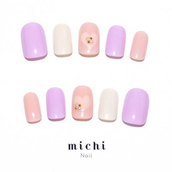 ミルキーなハートネイル michinail ネイルチップ ミチネイル ネイル つけ爪 ハンドメイドネイル ショートネイル ニュアンスネイル ブライダルネイル 成人式ネイル
