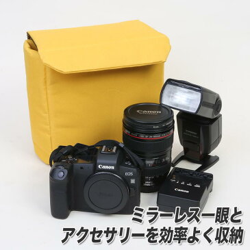 カメラ インナーケース インナーバッグ 【Mサイズ】 バッグインバッグ 蓋付き 一眼レフ ミラーレス ソフトクッション インナークッション ケース カメラバッグ イエロー 黄色