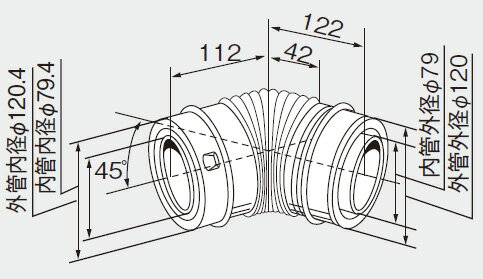 ノーリツ 給湯器 部材 0704819 給排気延長部材 φ120 45゜エルボ1本入 【0704819】