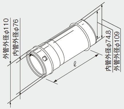 ノーリツ 給湯器 部材 7564503 給排気延長部材 φ110アジャスター（スライド管） 長 400 【7564503】