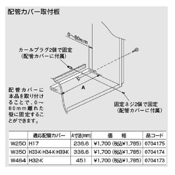 ノーリツ配管カバー取付板【W464】A寸法：451mm(0704173)【W464】A寸法：451mm　給湯器