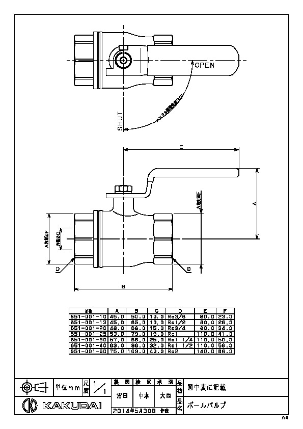 カクダイ 水栓材料 ボールバルブ【651-001-50】