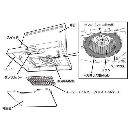 INAX LIXIL リクシル 【6Z9Y27AA-13】 キッチン レンジフード部品 整流板 シルバー #ADR-7347SILDB2セイリユウバン750