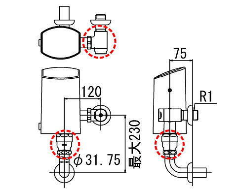 一般地/寒冷地：一般地配管サイズ：吐水タイプ：吐水口長さ：水栓取付穴：排水栓方式：シャワーの種類：備考：C-P13P用、中水用
