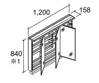 INAX LIXIL・リクシル 【MRB-1203TXJU】 LED照明（スリムLED） 3面鏡 全収納 ミラーキャビネット 全高1900mm用 洗面化粧室 部材 クレヴィ奥行560タイプ