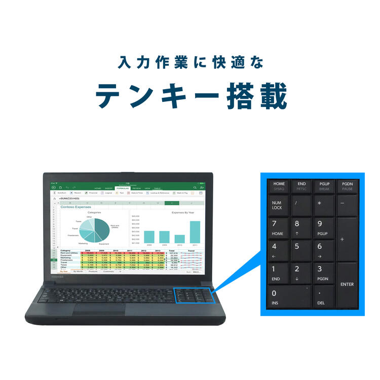 東芝 TOSHIBA おまかせ dynabook 第4世代 Core i5 メモリ:8GB 新品SSD:256GB ノートパソコン 大画面 15.6インチ 無線LAN DVD-ROM 新品キーボード 換装可 中古ノートパソコン 中古 Office付 Windows 11 搭載 Windows 10【セキュリティ付】【テンキー搭載】