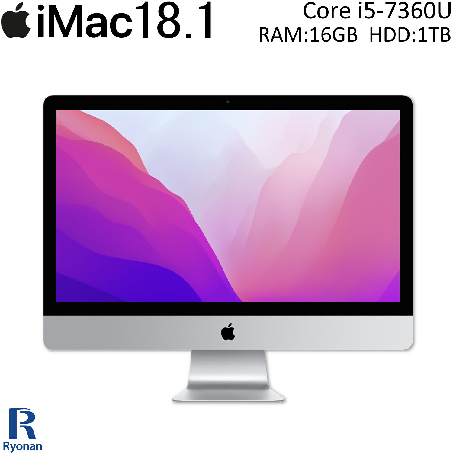 Apple Mac iMac 18.1 第7世代 Core i5 メモリ:16GB HDD:1TB デスクトップパソコン 一体型 21.5インチ フルHD Wi-Fi Bluetooth macOS Monterey 12.6 中古パソコン アップル アイマック i Mac 2017年モデル A1418