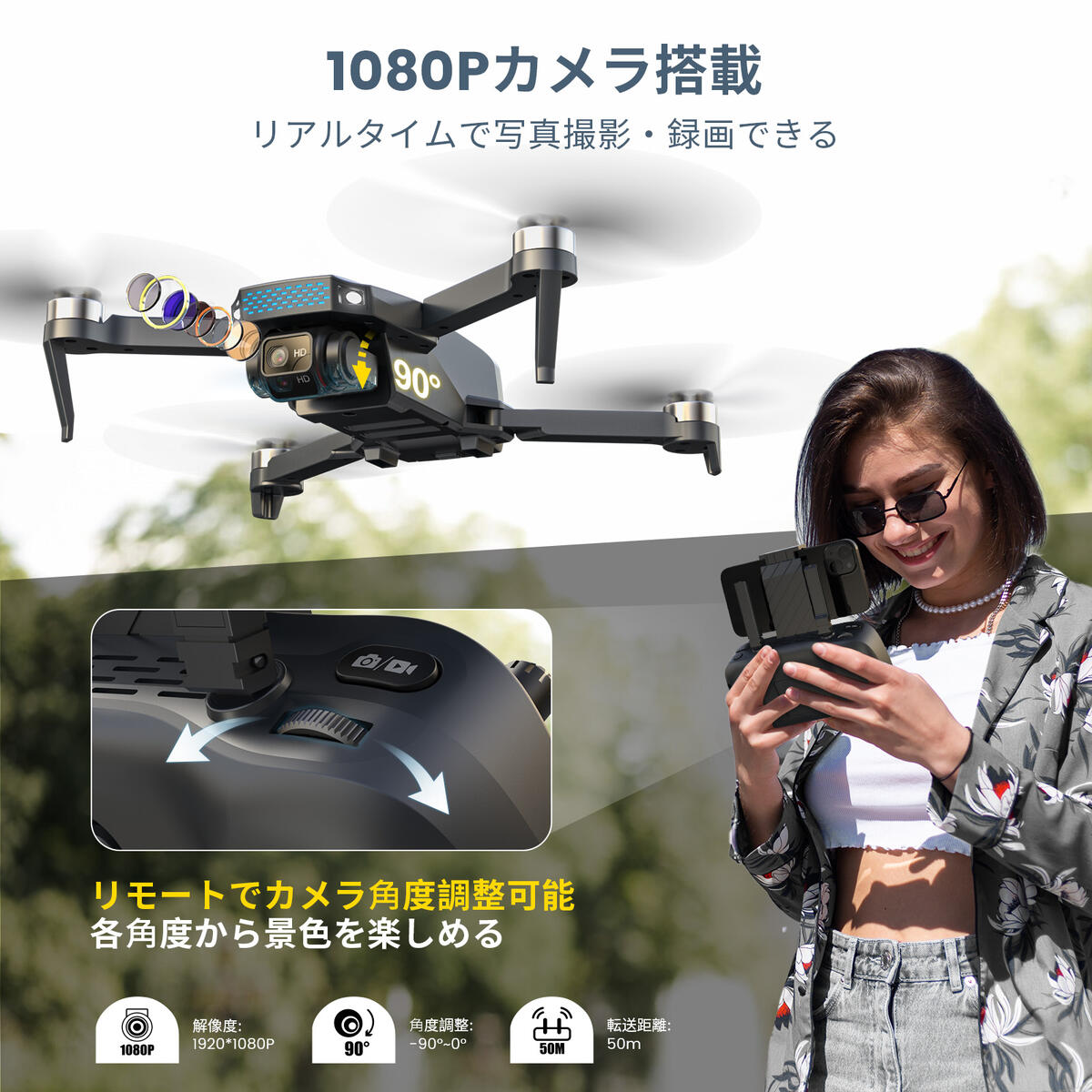 ★ポイント10倍★ ドローン カメラ付き ブラシレスモーター 1080Pカメラ Holy Stone 折畳み式 バッテリー3個 45分飛行時間 収納ケース付き 144g 屋外 オプティカルフローモード 軌跡飛行 2.4GHz モード1/2転換 プレゼント 国内認証済み D20S