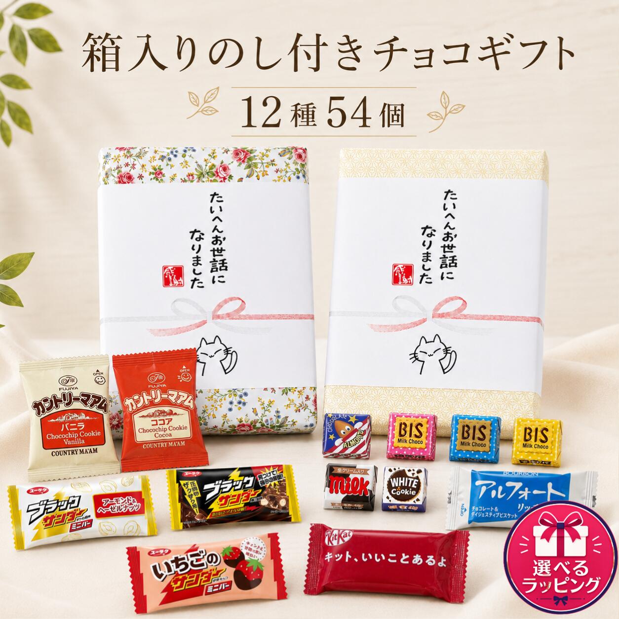 【ラッピングBOXのし付き★お世話になりました】チョコレート詰め合わせ12種 チョコレート お菓子 ギフト 詰め合わせ 大容量 チョコレート お徳用 美味しい お菓子 ギフト 子供 個包装 まとめ買い ばらまき 引っ越し 挨拶 退職 子供会 贈答用 チロルチョコ カントリーマアム