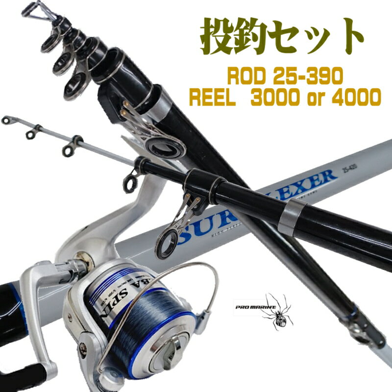 サーフセット 投げ釣りセット 堤防 サーフからの投げ釣りに 投げ釣りセット 振出 サーフセット 投げ竿 3.9m 3000番 or 4000番 リールのセット ...