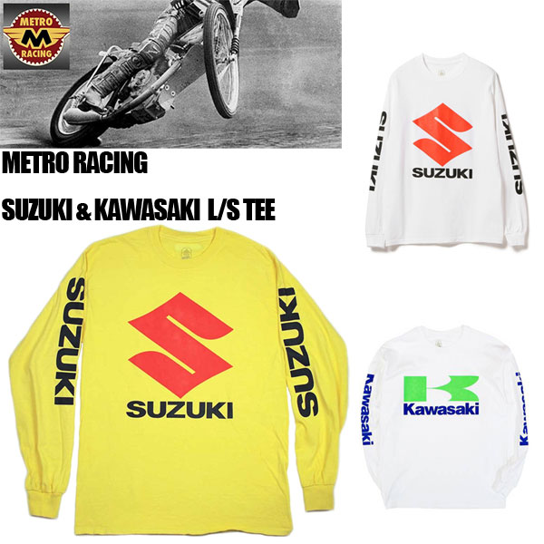 【METRO RACING】メトロレーシング ロングスリーブ Tシャツ suzuki kawasaki スズキ カワサキ モーターサイクル アメカジ メンズ 長袖 L/S TEE バイカー/T128 T129