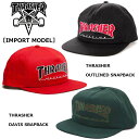 THRASHER スラッシャー USAモデル SNAPBACK CAP「DAVIS」「OUTLINED」スナップバックキャップ UNISEX メンズ レディース スケートボード スケボー ストリート SKATE 3131368/3131369/summersale