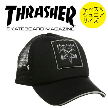 THRASHER（スラッシャー）子供用 ワッペン メッシュ キャップ (サイズ調整可能) 帽子 KIDS 子供服/FLAME SK8 GOAT CAP/17THC02K　ストリート スケーター スケボー SKATE