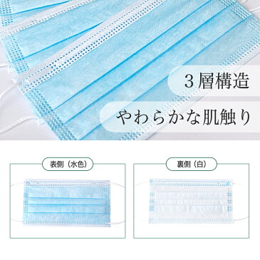 在庫あり マスク 50枚 大人用 ブルー 国内発送 2個で送料無料 検品済み 3層構造 不織布 飛沫 花粉 対策 在庫有り
