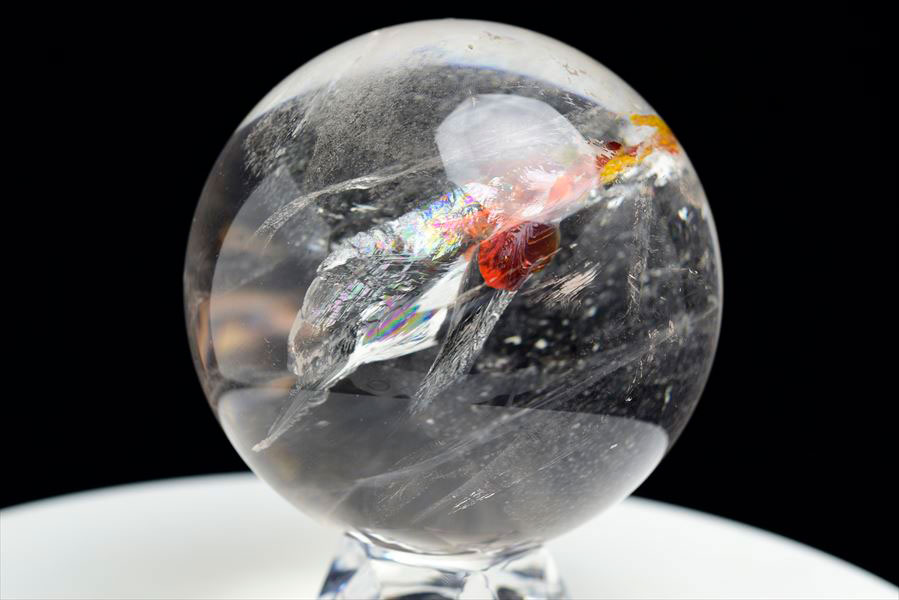 虹入り ナチュラル オーラクォーツ 丸玉 スフィア 約81mm珠◆自然が創り出す造形美◆ブラジル産｜ライモナイトインクォーツ｜フェルジナスインクリュージョン｜原石｜丸玉｜天然石｜パワーストーン｜ ■39ショップ■