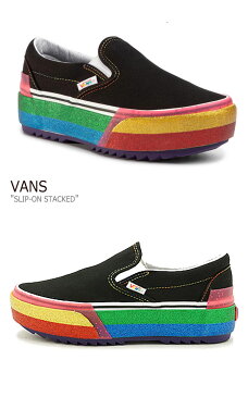 バンズ スリッポン スニーカー VANS レディース SLIP-ON STACKED GLITTER スリップオン スタックド グリッター BLACK ブラック RAINBOW レインボー VN0A4TZVWW11 シューズ