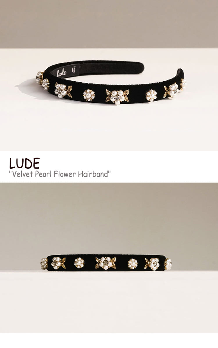 ルード カチューシャ LUDE レディース Velvet Pearl Flower Hairband ベルベット パール フラワー ヘアバンド BLACK ブラック 韓国アクセサリー 301130065 ACC