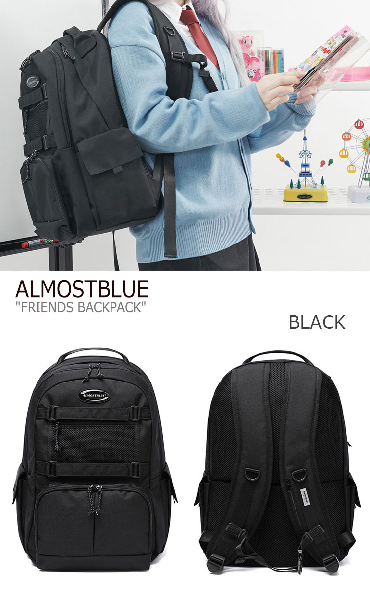 学生 バックパック リュック オールモストブルーリュック Almostblueリュック オールモストブルーバックパック Black 韓国ブランド 韓国 オールモストブルー リュックサック メンズ 人気 Almostblue 韓国リュック リュック Almostblue メンズ レディース Friends Backpack