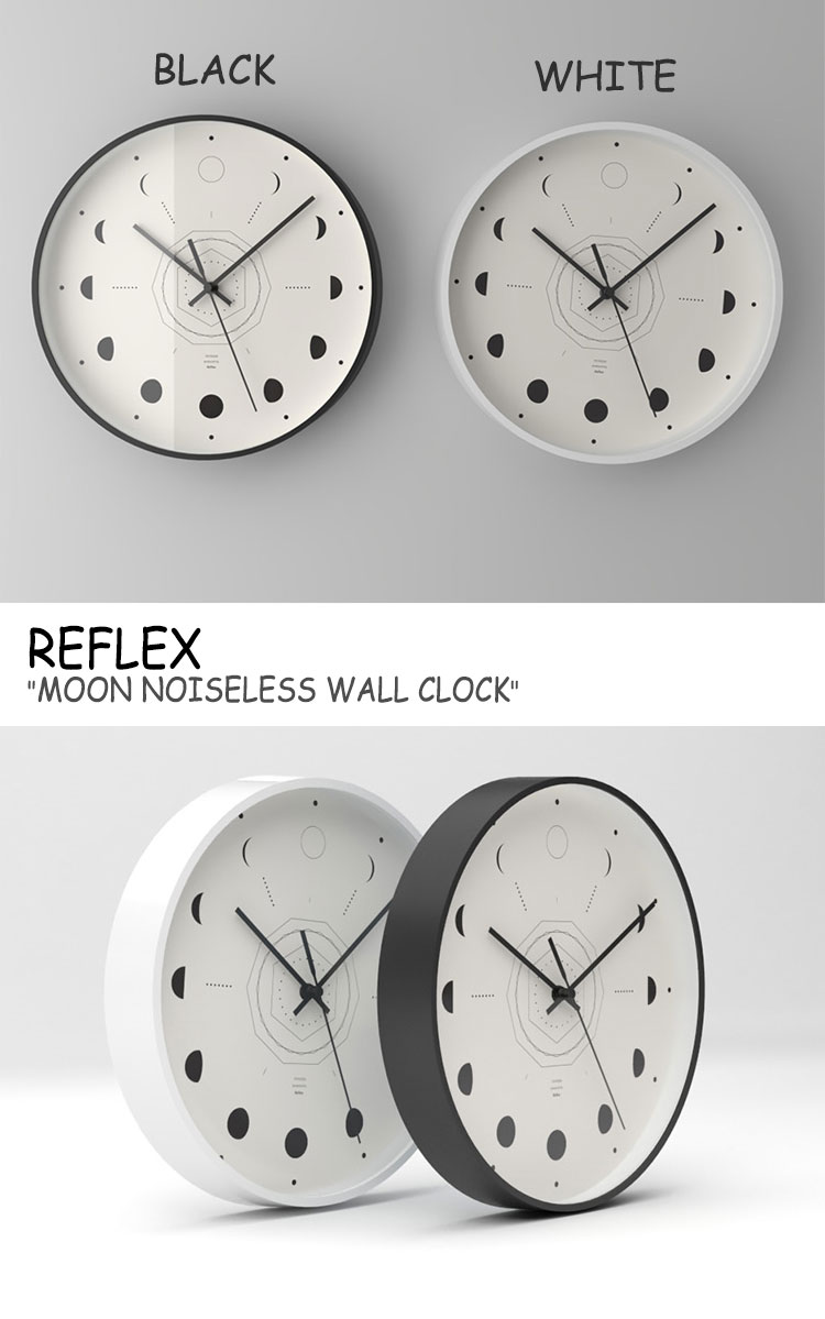 リフレックス 壁掛け時計 REFLEX MOON NOISELESS WALL CLOCK ムーン ノイズレス ウォール クロック WHITE ホワイト BLACK ブラック 韓国雑貨 3740906 ACC
