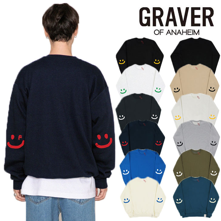 グレーバー トレーナー GRAVER 正規販売店 ELBOW SMILE DRAWING CLIP エルボー スマイル ドローイング クリップ 全11色 G(W)-MG-19-BK/GY/CL/NY/IY/CB/MW/BE/KI/CM/BG ウェア