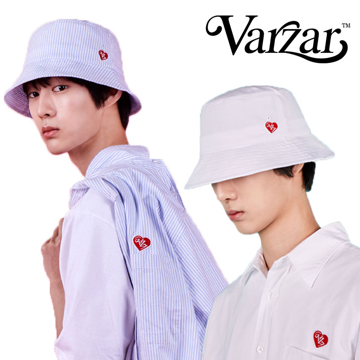 バザール バケットハット VARZAR 正規販売店 Heart Logo Oxford Over Fit Bucket Hat ハート ロゴ オックスフォード オーバーフィット バケット ハット WHITE ホワイト SKY BLUE スカイブルー BLUE STRIPE ブルーストライプ varzar833/4/5 ACC