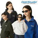 オッドスタジオ トレーナー ODD STUDIO 正規販売店 ODSD Logo Sweatshirt Half Zip Up ロゴ スウェットシャツ ハープ ジップアップ WHITE MELANGE ホワイトメランジ NAVY ネイビー BLUE ブルー GREEN グリーン OO2FUPO101 ウェア