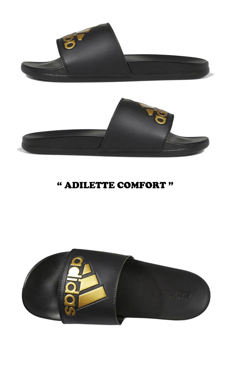 アディダス サンダル adidas メンズ レディース ADILETTE COMFORT アディレッタ コンフォート CORE BLACK コア ブラック GOLD METALLIC ゴールド メタリック GY1946 シューズ 【中古】未使用品 2