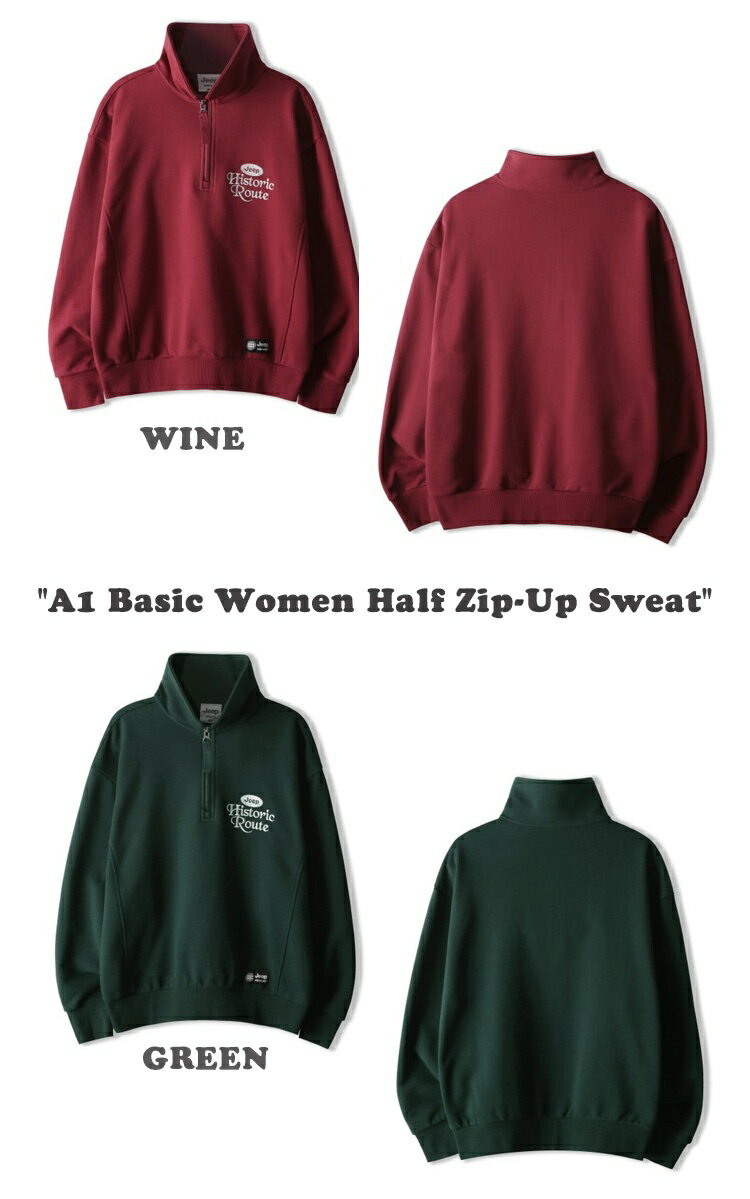ジープ トレーナー Jeep レディース A1 Basic Women Half Zip-Up Sweat ベーシック ウーマン ハーフ ジップ アップ スウェット IVORY アイボリー NAVY ネイビー WINE ワイン GREEN グリーン JO5TSF831IV/NA/WI/GN ウェア