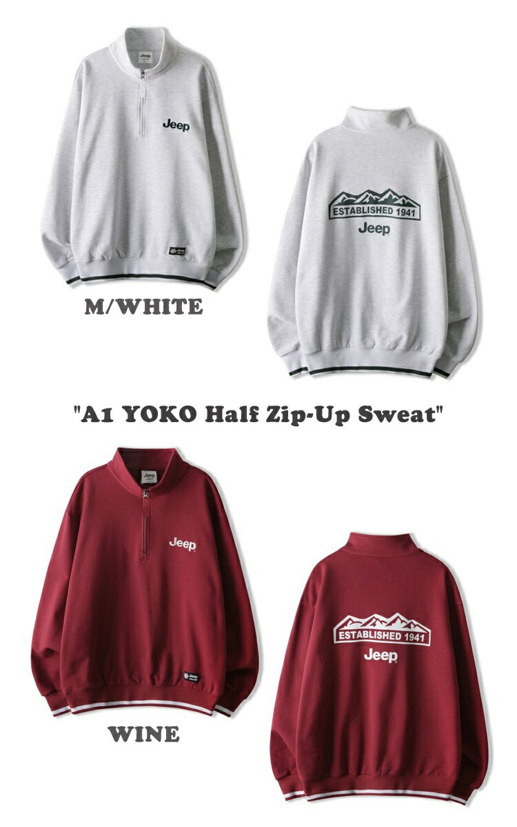 ジープ トレーナー Jeep メンズ レディース A1 YOKO Half Zip-Up Sweat ヨコ ハーフ ジップ アップ スウェット IVORY アイボリー BLACK ブラック MELANGE WHITE メランジ ホワイト WINE ワイン GREEN グリーン NAVY ネイビー JO5TSU834IV/BK/MW/WI/GN/NA ウェア