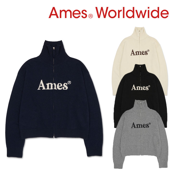 アメス ワールドワイド ニット Ames Worldwide 正規販売店 メンズ レディース BASIC FULL ZIP UP KNIT ベーシック フル ジップ アップ ニット IVORY アイボリー BLACK ブラック GREY グレー NAVY ネイビー AM2DFUK681ABK/GR/IV/NV ウェア