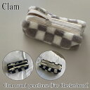 クラム ペンケース Clam インテリア雑貨 CLAM ハンドメイド Round Pencilcase Fur Checkerboard ラウンド ペンシル ケ...