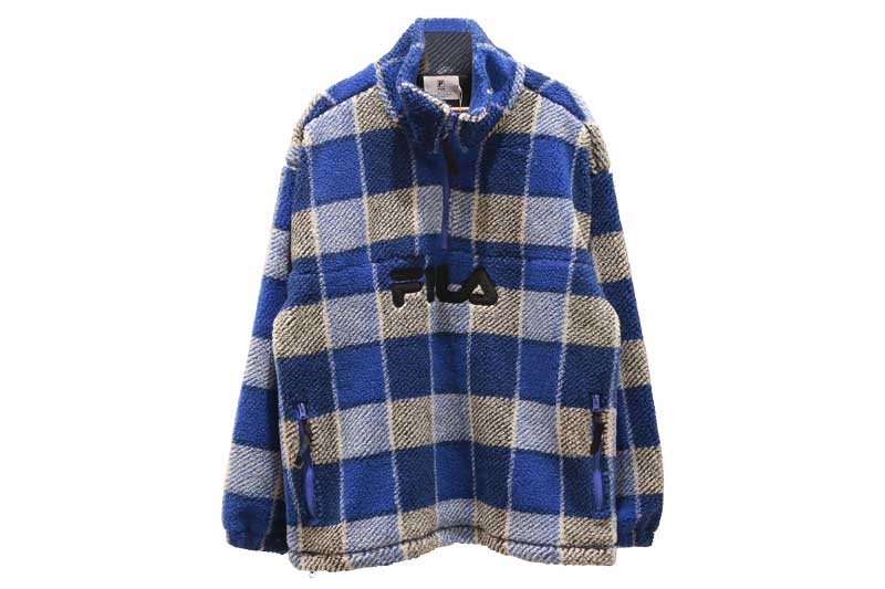 FILA HALF ZIP CHECK JACKETフィラ ハーフジップ チェック ジャケットBLUE