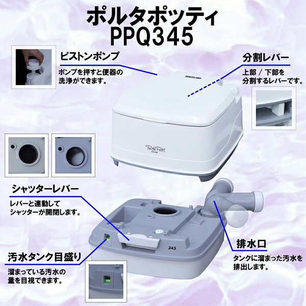 水洗式ポータブルトイレ ポルタポッティキューブピストンポンプ（PPQ345 ホワイト）水洗式 ポータブルトイレ 簡易トイレ キャンプ用品（カーメイト ） 3