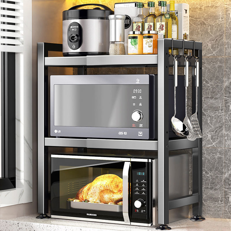 Rakuten - 伸縮式キッチン電子レンジラック 多機能 炊飯器・オーブン収納スタンド 家電収納棚 カウンター上 耐荷重 長さ調節可能 鍋敷きにも 省スペース 家庭用