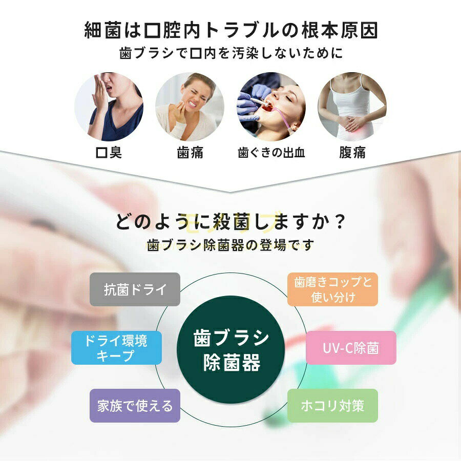 歯ブラシ除菌器【UV除菌+空気循環】歯ブラシスタンド 壁掛け 除菌 UV除菌 乾燥 紫...