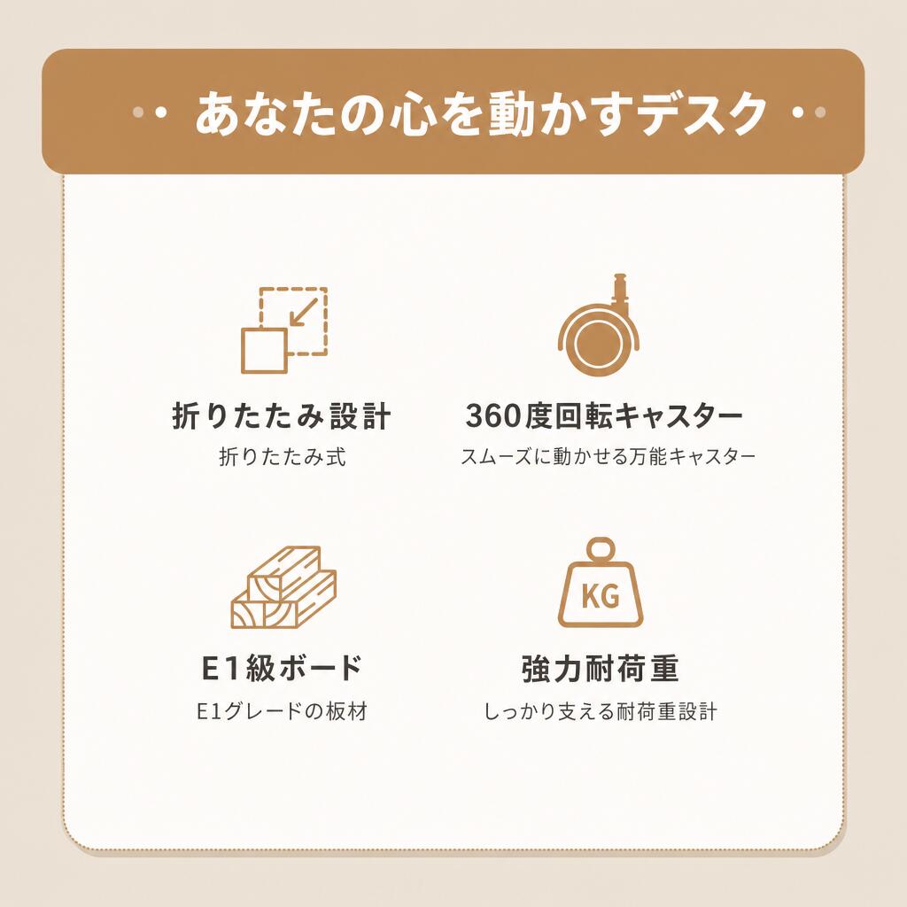 折りたたみテーブル パソコンデスク テーブル デスク 折りたたみ 収納 おしゃれ PCデスク オフィスデスク 作業デスク キャスター付き 収納 北欧 ホワイト 新生活 一人暮らし [3]