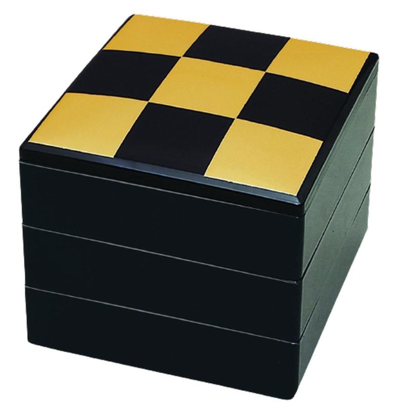 J-kitchens 重箱 3段 7寸 春風 お重箱 黒市松 20.9cm x 20.9cm x 17.7cm 日本製