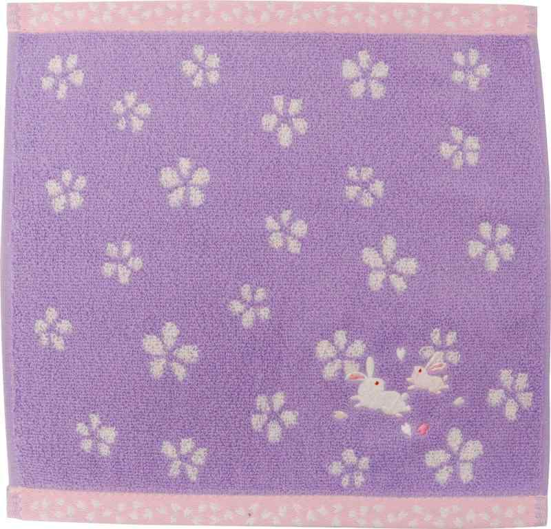 京佑 和雑貨 タオルハンカチ 青々庵刺繍 うさぎ親子 25.5×24.5cm