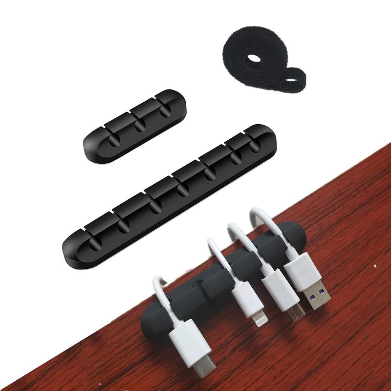 3pcs ケーブルホルダー ケーブルオーガナイザーコード まとめる ケーブルクリップ ケーブル まとめる コードクリップ ケーブル管理コードオーガナイザークリップ (黒, 5 5 5 穴)ベルクロケー