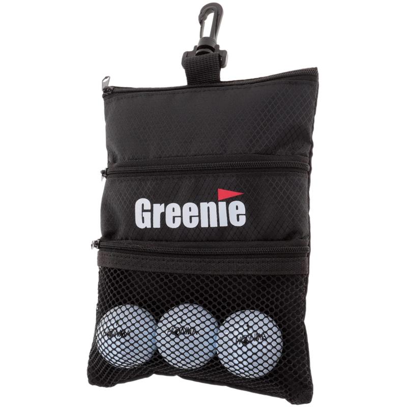 Greenie (グリーニー) ゴルフボールケース ボールケース ゴルフポーチ ゴルフボール ボール マーカー ティー ゴルフ Golf ゴルフ用品 GR-2110-01Greenieラウンドポーチラウンド中の小物を丸ごと収納できるGreenie（グリーニー）ラウンドポーチボールもティーもグリーンフォークもスコアカードも距離計も一つにまとめて全部収納できますラウンド前1ラウンドに必要な小物を全部収納できる少し大きめサイズですカートに積まれ、取り出しづらいキャディバッグからボールやティーなど、アレコレ取り出すストレスから解放されますラウンド中スイングの邪魔にならなければ、ベルトループにぶら下げるのもアリ特に初心者はボールやティーを多めに持っていたいもの。ポケットからティーを探す慌ただしさがなくなり、プレーに集中できますラウンド後Greenieラウンドポーチをそのままゴルフバッグに引っ掛けるだけクラブの本数確認、荷物の引き上げ、シューズの掃除など、やることの多いラウンド後も速やかにロッカールームへ向かえます収納ポケット x 3色黒サイズ23.0 x 16.0 x 0.5cm重量43g素材ポリエステル付属品フック