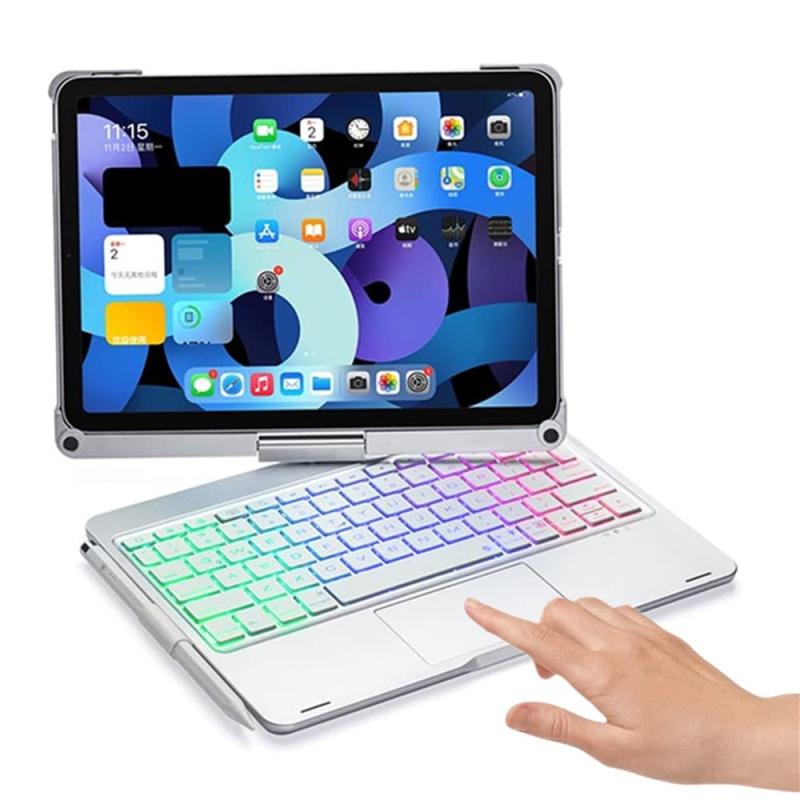 アップアップストアのiPadAir4 キーボードケース タッチパット バックライト 360度回転 Apple Pencil 収納 充電 折り畳み iPad Air4 10.9インチ iPadPro11 2018 2020 11インチ キーボード アイパッドエア4 カバー 一｜アングル3
