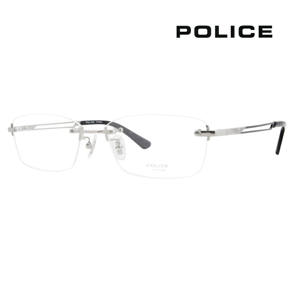 ポリス メガネ フレーム VPLL39J 0579 55 POLICE 2023年モデル メンズ スクエア リムレス ツーポイント 縁なし チタニウム 伊達眼鏡 メガネ