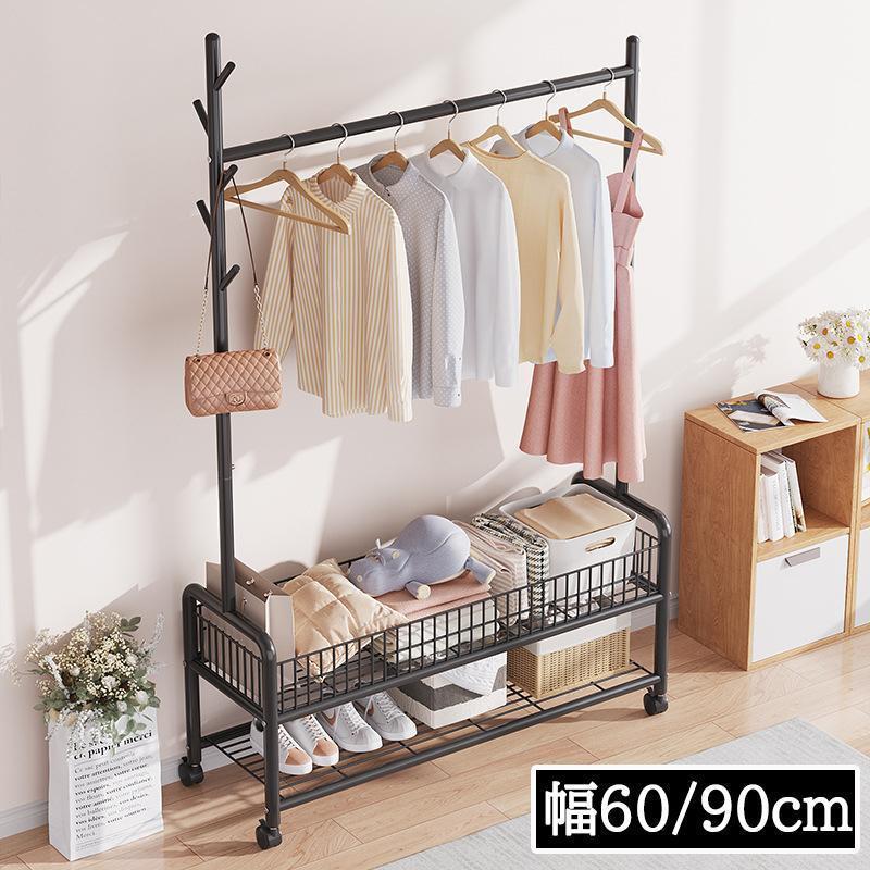 ハンガーラック 頑丈 幅60cm 90cm 棚付き キャスター付き コートハンガー バスケット 洋服掛け コート掛け 収納 多機能 大容量 組立品