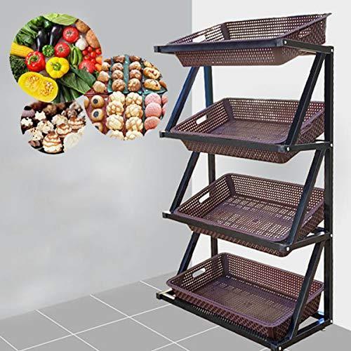 青果 野菜　フルーツ　パン販売　多機能フレーム　組立簡単 ディスプレイラック　4層　かご　陳列台　..