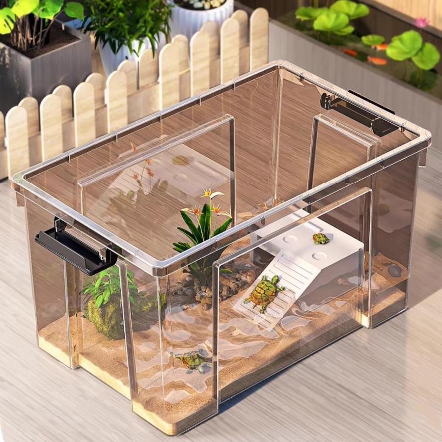 亀飼育用水槽 亀水槽 大型プラスチック水槽 大型カメ飼育ケース 亀用品 カメの家カメ飼育ケージ トカゲ..