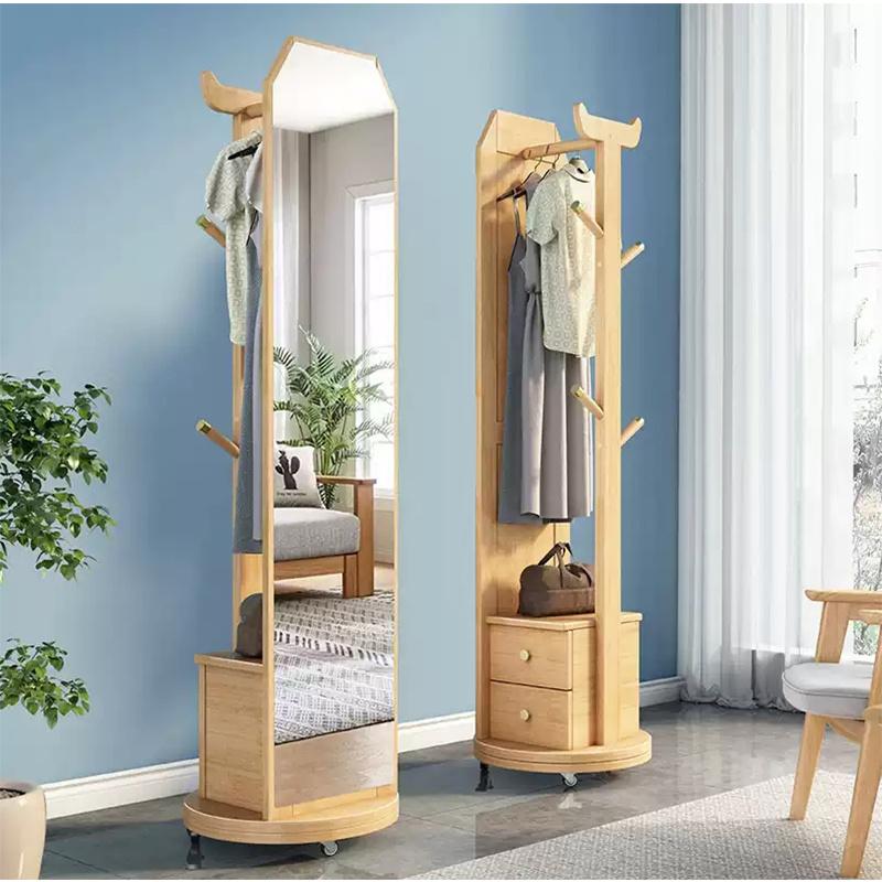 回転式 全身鏡 全身ミラー おしゃれ 収納 割れない ハンガー付き 木製 飛散防止 コンパクト 全身 スタンド 姿見鏡 姿見 二年保証 洋服収