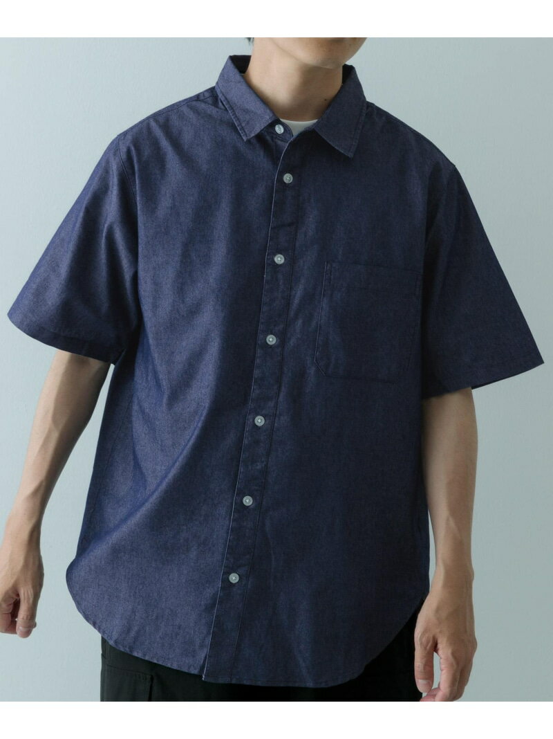 【SALE／64%OFF】TCインディゴレギュラーカラー半袖シャツ URBAN RESEARCH ITEMS アーバンリサーチアイテムズ トップス シャツ・ブラウス ブルー ネイビー【RBA_E】[Rakuten Fashion]のサムネイル