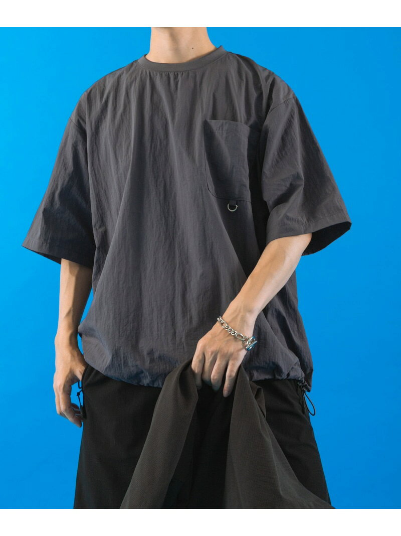 『接触冷感/撥水/イージーケア/UVカット』タスランナイロンクルーネックドロストTシャツ URBAN RESEARCH ITEMS アーバンリサーチアイテムズ トップス カットソー・Tシャツ ブラック ベージュ グレー【先行予約】*【送料無料】[Rakuten Fashion]