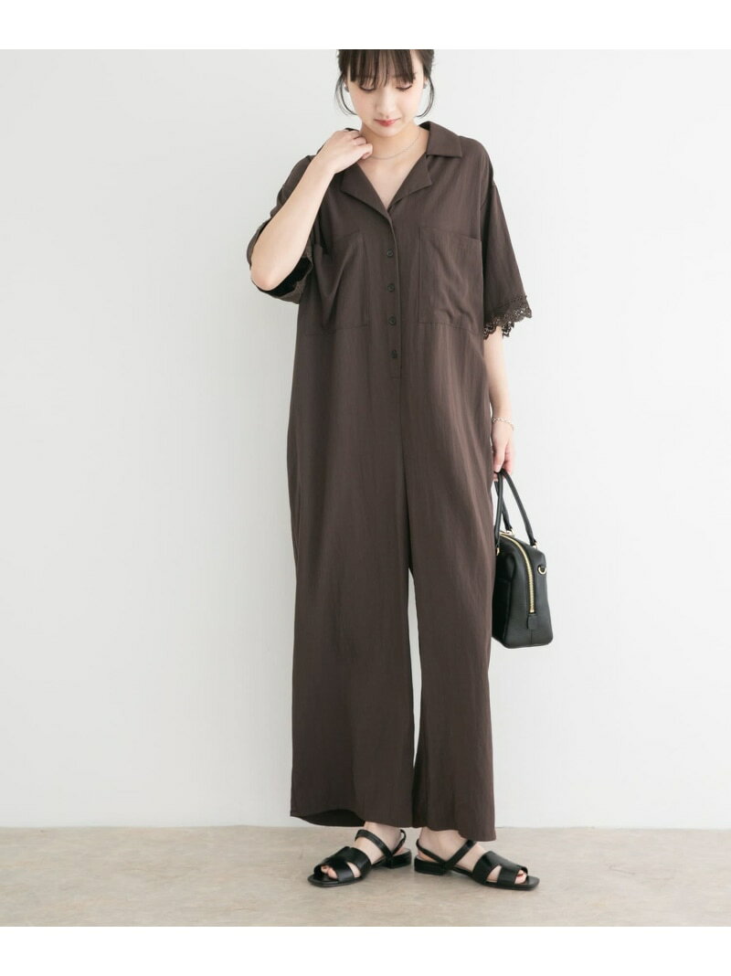 Lace-docking all-in-one by URBAN RESEARCH ITEMS. All-in-one/overalls. Available in black and brown. [Pre-order] *[Free shipping] [Rakuten Fashion]